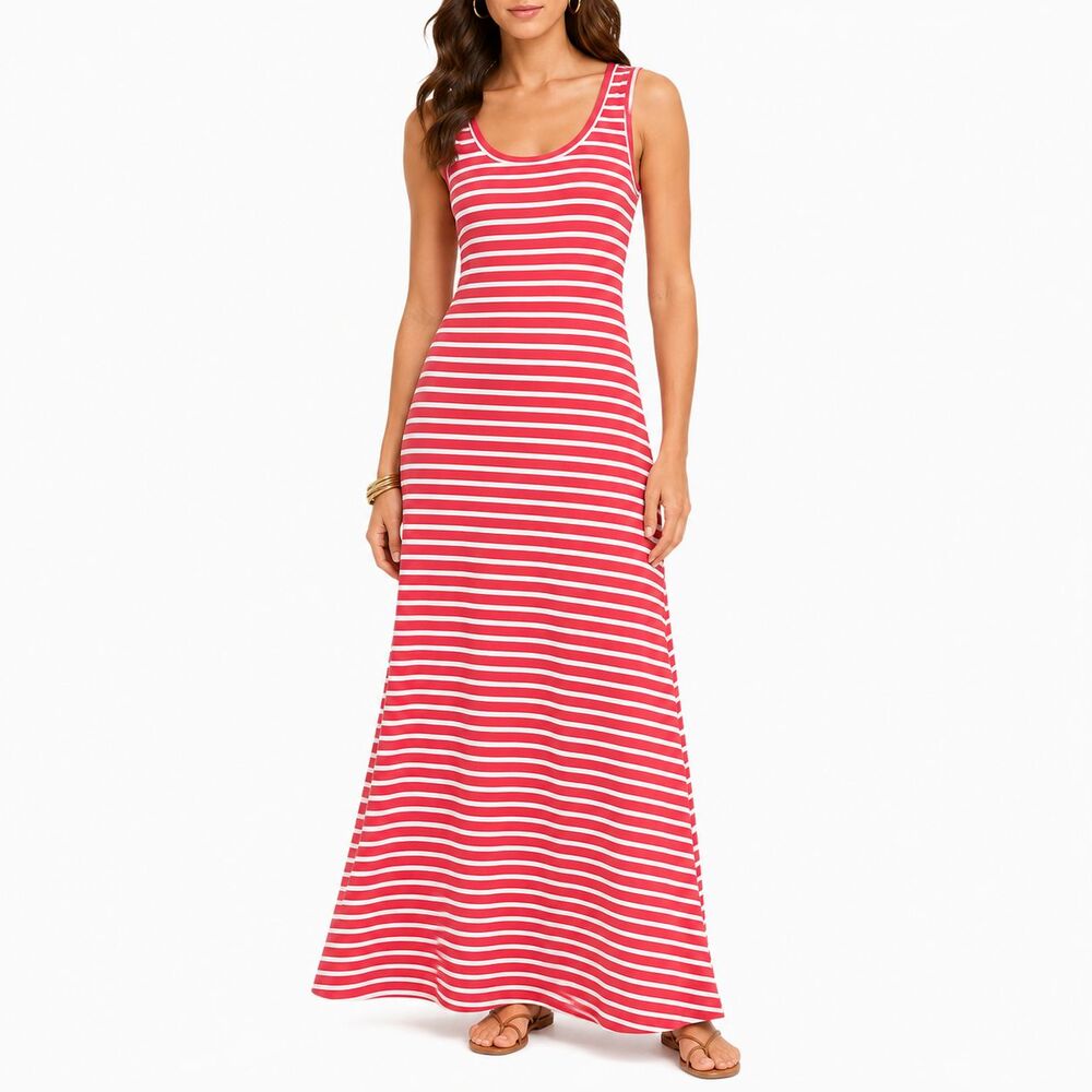 J.Crew Dress M Pink White Stripe Maxi Sleeveless Cotton Scoop Neck Casual Beach